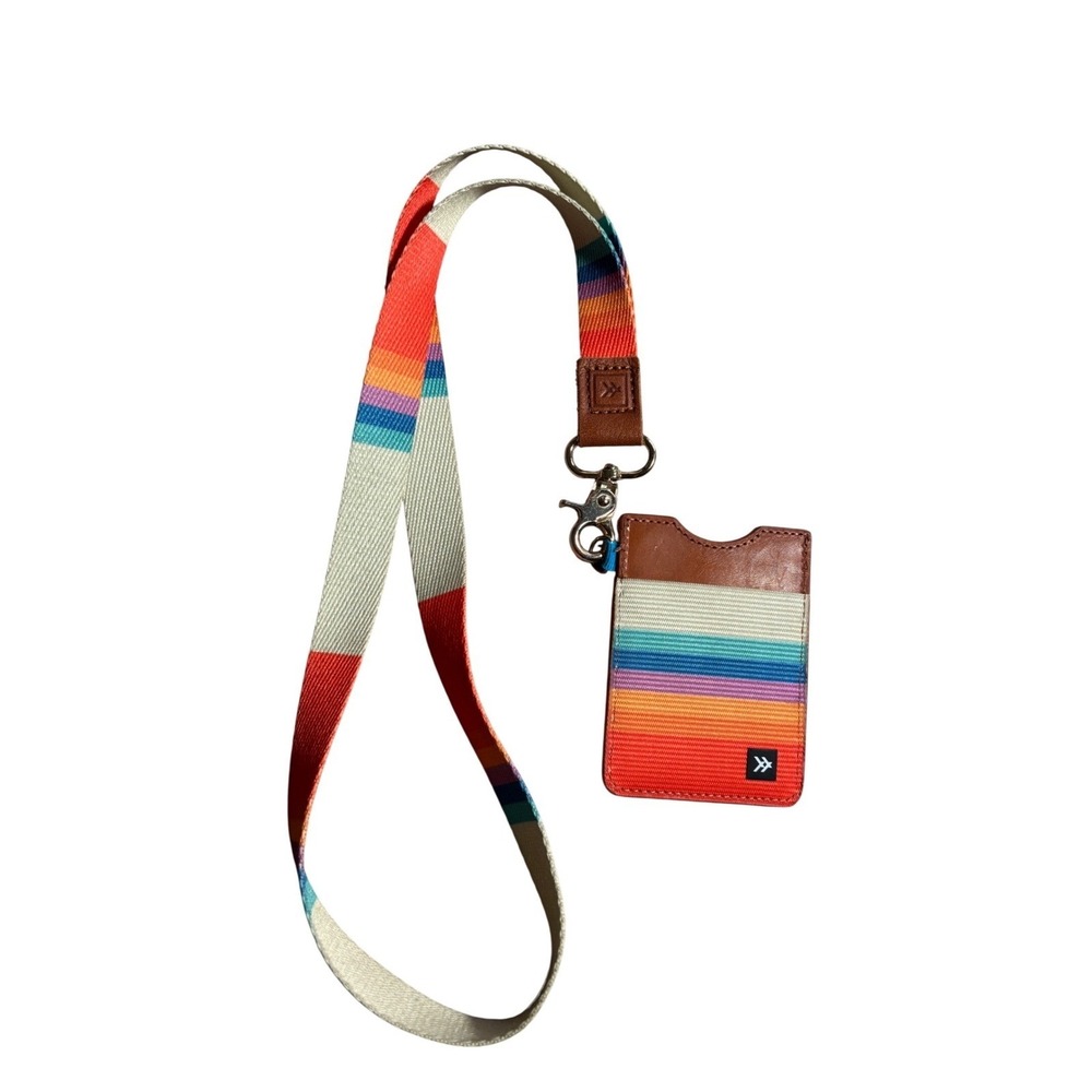 Thread Wallets Rainbow Stripe Vertical Card Holder and Neck Lanyard Set ID Case